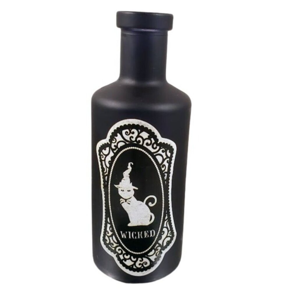 Wicked Black Cat Halloween Bottle – Gothic Apothecary Style Décor, Witchy Potion